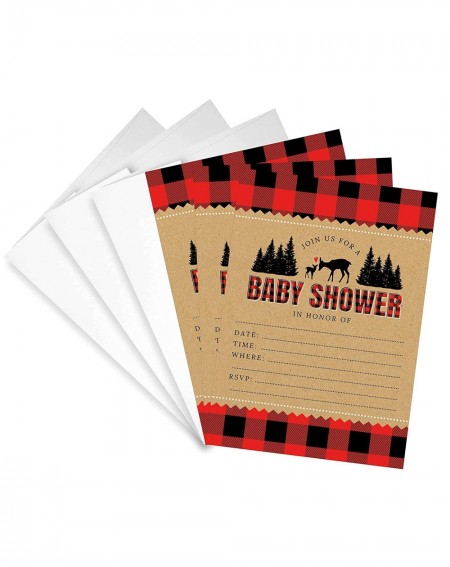 Invitations Lumberjack Buffalo Plaid Woodland Deer Baby Shower Invitations - 24 Count - C718CZYM7E3 $16.07