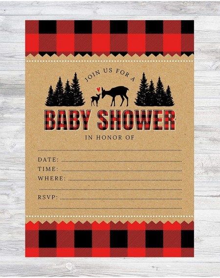 Invitations Lumberjack Buffalo Plaid Woodland Deer Baby Shower Invitations - 24 Count - C718CZYM7E3 $16.07