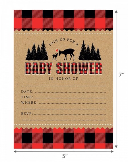 Invitations Lumberjack Buffalo Plaid Woodland Deer Baby Shower Invitations - 24 Count - C718CZYM7E3 $16.07