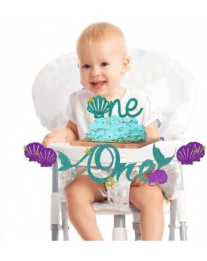 Banners Mermaid ONE birthday banner with one cake topper/1st First Birthday High Chair Banner Decoration set for Baby shower ...