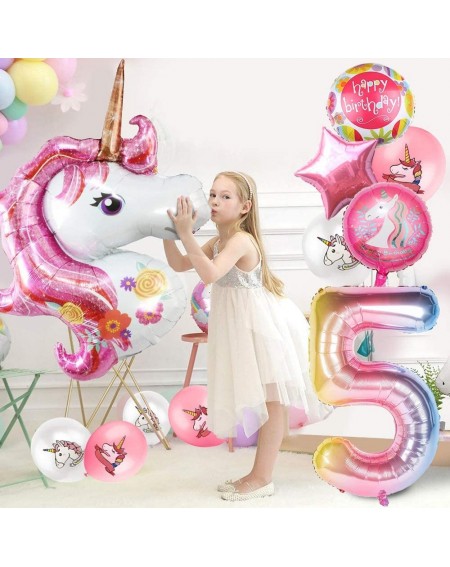 Balloons Unicorn Balloons Birthday Party Decorations for Girls 5th Party- 43" Pink Large Unicorn Gradient Jumbo Number"5" Foi...