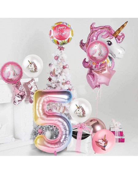 Balloons Unicorn Balloons Birthday Party Decorations for Girls 5th Party- 43" Pink Large Unicorn Gradient Jumbo Number"5" Foi...