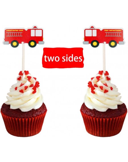 Cake & Cupcake Toppers 24pc Firefighter Fireman Fire Truck Fire extinguisher Cupcake Toppers for Birthday Party Firefighter i...