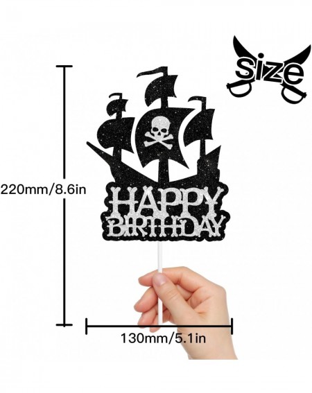 Cake & Cupcake Toppers Pirate Cake Topper Happy Birthday Black White Glitter Theme Decor for Kids Nautical Party Decorations ...