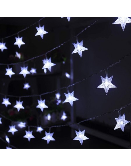 Indoor String Lights White Star String Lights Battery Operated 50 LED 25 ft Waterproof Star Fairy Light String 8 Modes Christ...