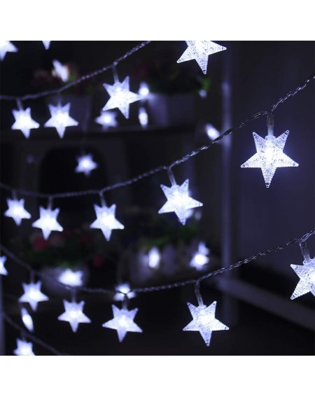 Indoor String Lights White Star String Lights Battery Operated 50 LED 25 ft Waterproof Star Fairy Light String 8 Modes Christ...