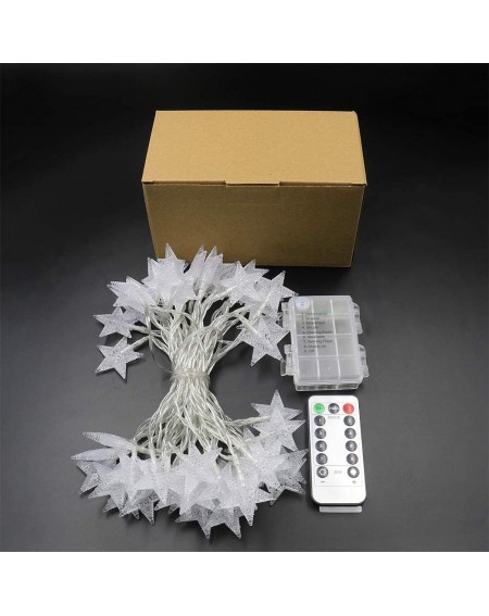 Indoor String Lights White Star String Lights Battery Operated 50 LED 25 ft Waterproof Star Fairy Light String 8 Modes Christ...