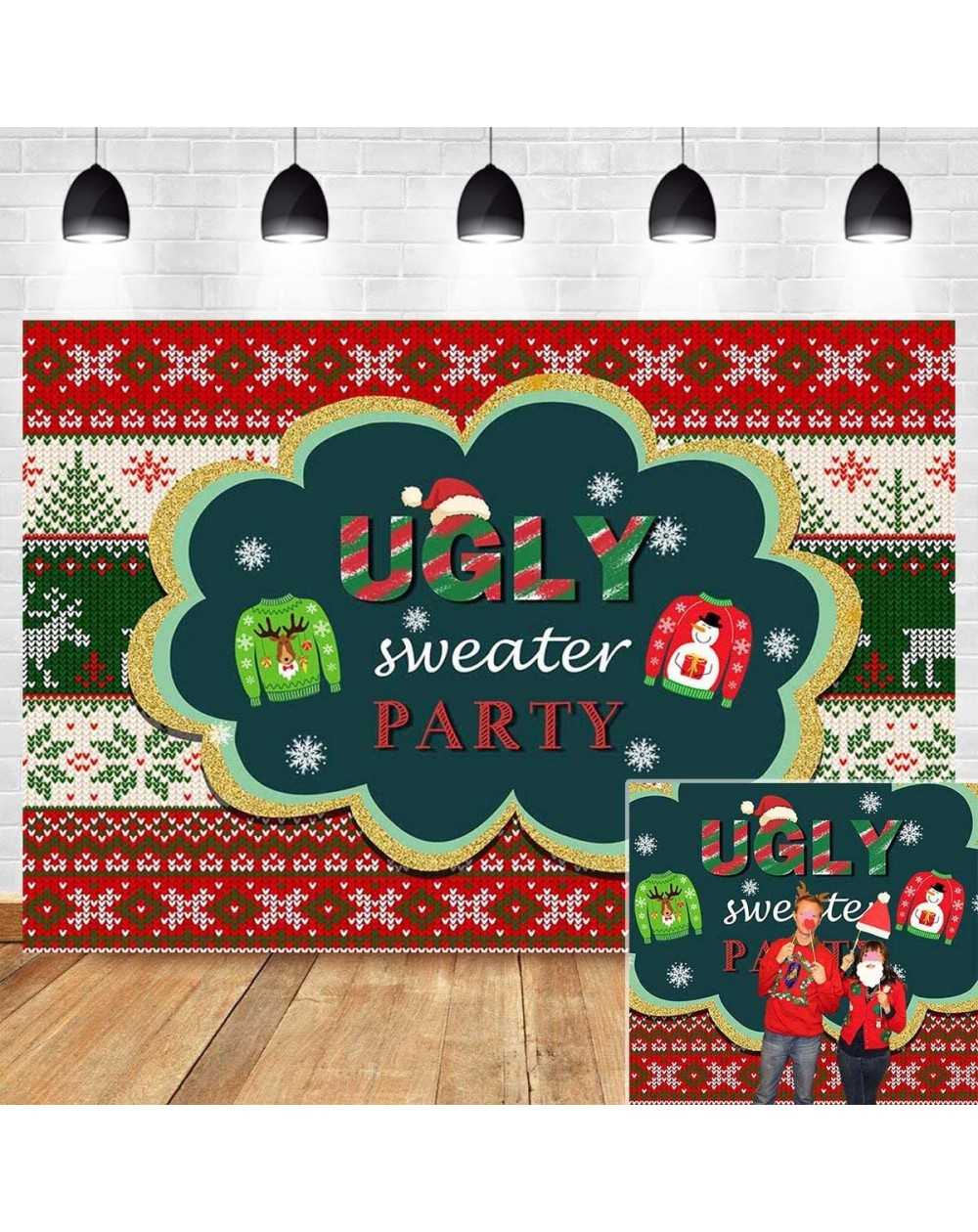 Photobooth Props Holiday Winter Snowflake Ugly Sweater Themed Photo Booth Party Photo Background Supplies 7x5ft Vinyl Tacky C...