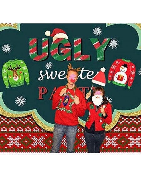 Photobooth Props Holiday Winter Snowflake Ugly Sweater Themed Photo Booth Party Photo Background Supplies 7x5ft Vinyl Tacky C...