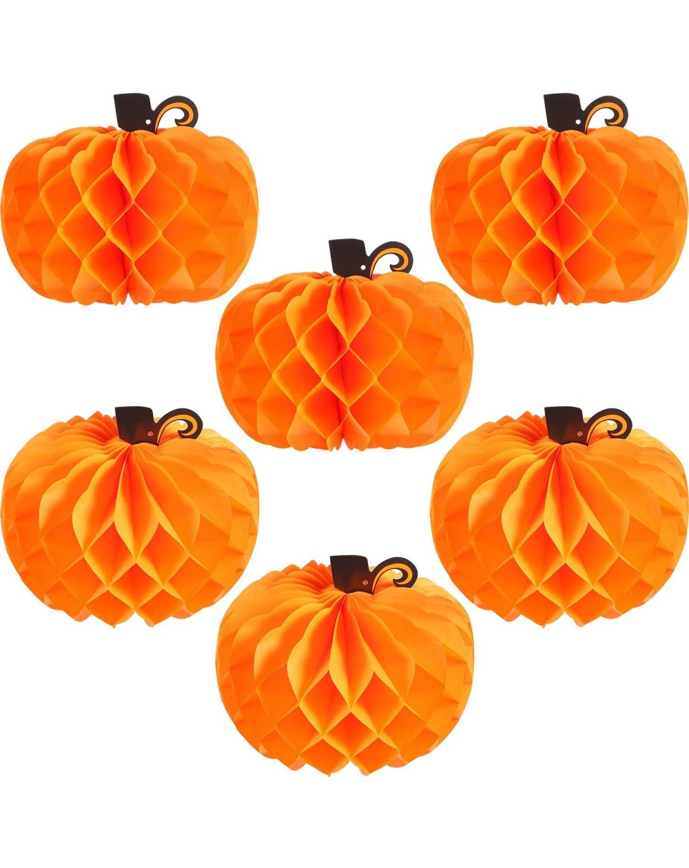 Tissue Pom Poms 6 Pack 10.2 Inch Paper Pumpkin Honeycomb Centerpieces 3D Tissue Pumpkins Paper Hanging Decoration Halloween T...