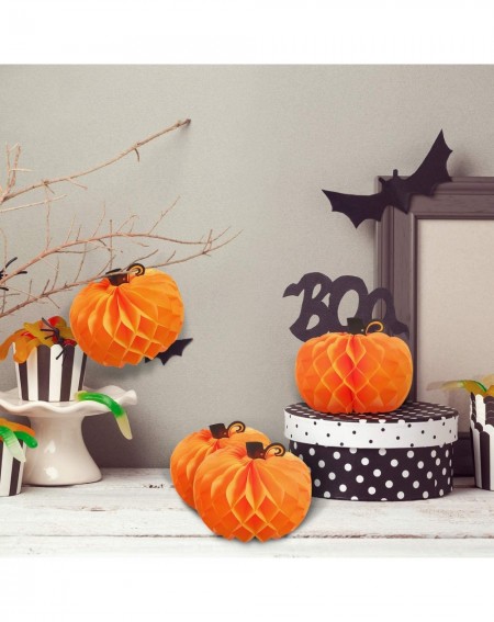 Tissue Pom Poms 6 Pack 10.2 Inch Paper Pumpkin Honeycomb Centerpieces 3D Tissue Pumpkins Paper Hanging Decoration Halloween T...