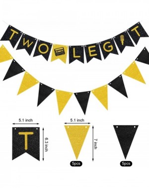 Banners Two Legit to Quit Banner Black Gold Glitter 2nd Birthday Banner with Triangle Flag Banner for 2nd Birthday Party Baby...