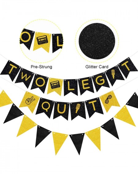 Banners Two Legit to Quit Banner Black Gold Glitter 2nd Birthday Banner with Triangle Flag Banner for 2nd Birthday Party Baby...