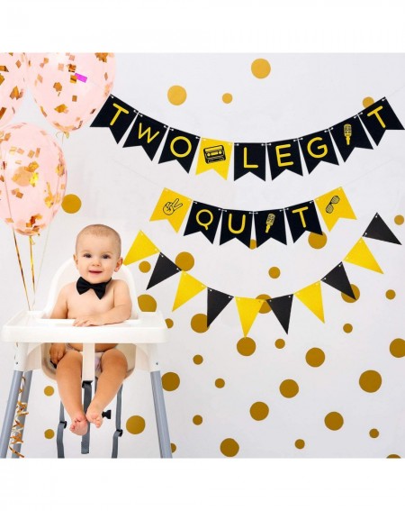 Banners Two Legit to Quit Banner Black Gold Glitter 2nd Birthday Banner with Triangle Flag Banner for 2nd Birthday Party Baby...