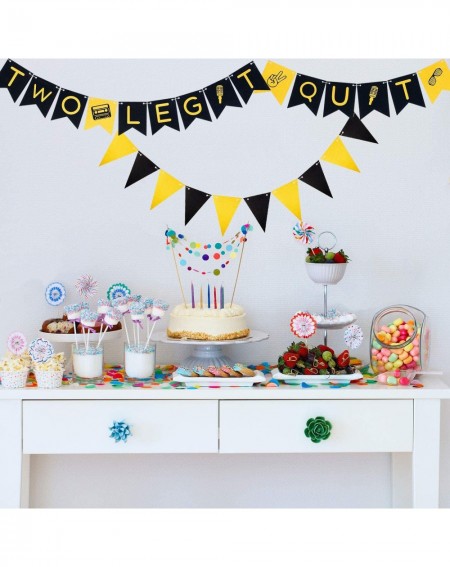 Banners Two Legit to Quit Banner Black Gold Glitter 2nd Birthday Banner with Triangle Flag Banner for 2nd Birthday Party Baby...