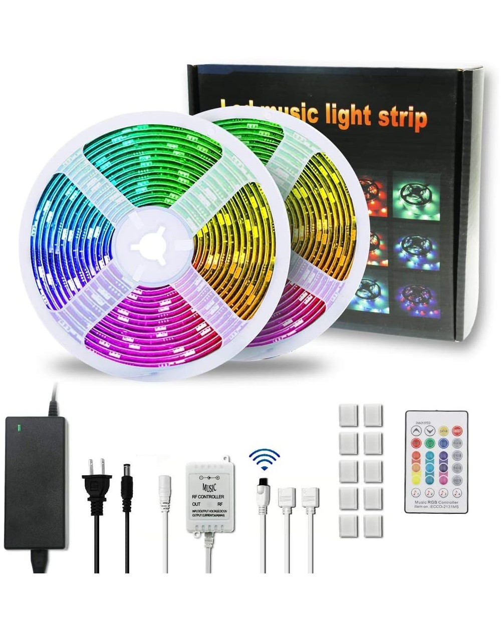 Outdoor String Lights Led Strip Lights with Music Sync- 32.8ft RGB LED Strip Color Changing Remote Lights- SMD 5050 Waterproo...