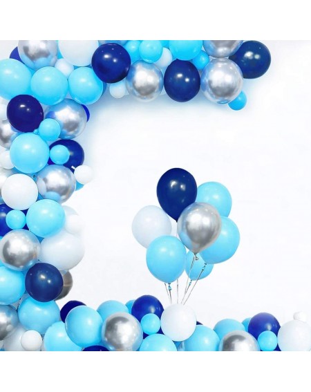 Balloons 135 Pcs Blue Balloon Garland Arch Kit -Silver Confetti- Navy Blue- Royal Blue Balloons Baby Shower Boy Party Decorat...