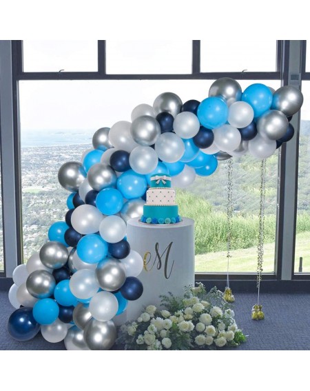 Balloons 135 Pcs Blue Balloon Garland Arch Kit -Silver Confetti- Navy Blue- Royal Blue Balloons Baby Shower Boy Party Decorat...