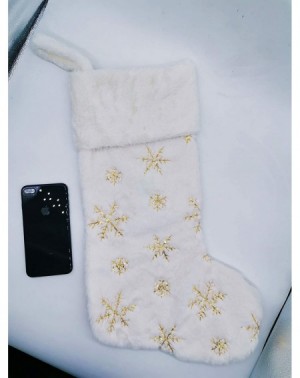 Stockings & Holders 22 Inch Snowy White Christmas Stockings with Snowflake Faux Fur Christmas Stockings Hanging Ornaments Can...