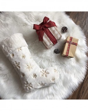 Stockings & Holders 22 Inch Snowy White Christmas Stockings with Snowflake Faux Fur Christmas Stockings Hanging Ornaments Can...