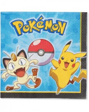 Banners Electrifyingly Cute Pikachu & Friends Birthday Party Luncheon Napkins - Pack Of 16- Blue - 6.5" X 6.5"- Paper - Lunch...