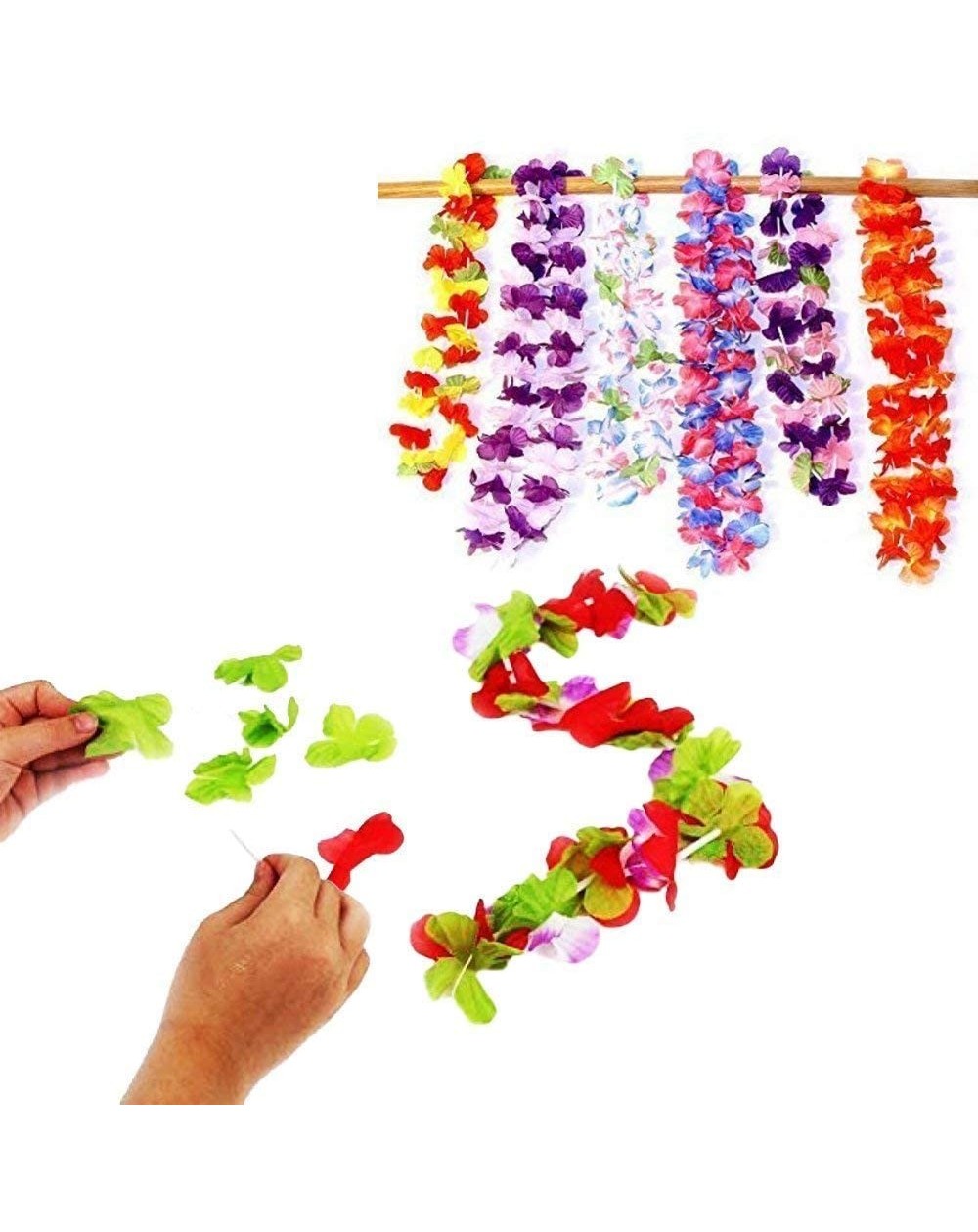 Party Packs Party Hawaiian Flower Leis Necklace and Bracelet Make Your own Craft Set - 12 Pack - CU12HWSCATR $9.04