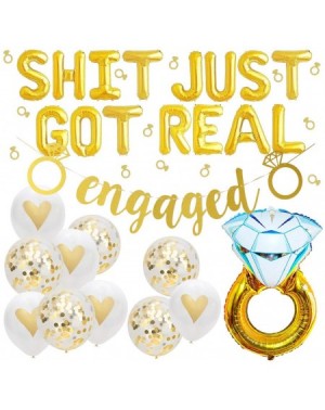 Balloons Shit Just Got Real Engagement Wedding Bachelorette Decorations Gold Engaged Banner Shit Just Got Real Balloons Gold ...