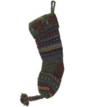 Stockings & Holders Handknit Wool Christmas Stockings - Country Green Stripe - C3187ODDKNI $36.73