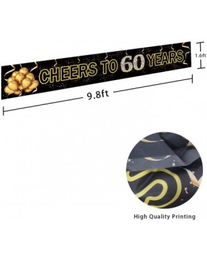 Banners & Garlands Large Cheers to 60 Years Banner- Black Gold 60 Anniversary Party Sign- 60th Happy Birthday Banner(9.8feet ...