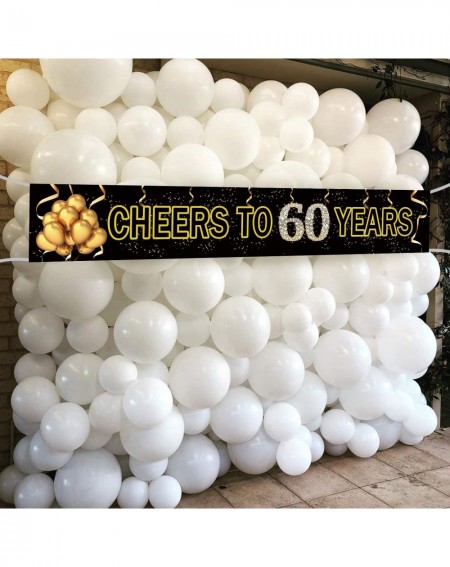 Banners & Garlands Large Cheers to 60 Years Banner- Black Gold 60 Anniversary Party Sign- 60th Happy Birthday Banner(9.8feet ...