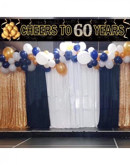 Banners & Garlands Large Cheers to 60 Years Banner- Black Gold 60 Anniversary Party Sign- 60th Happy Birthday Banner(9.8feet ...