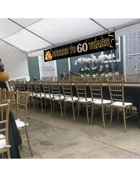 Banners & Garlands Large Cheers to 60 Years Banner- Black Gold 60 Anniversary Party Sign- 60th Happy Birthday Banner(9.8feet ...