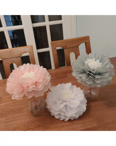 Tissue Pom Poms Elegant Nursery Paper Flowers Blush Grey Girls First Birthday Party Wall Decoration Backdrop Photo Prop Pack ...