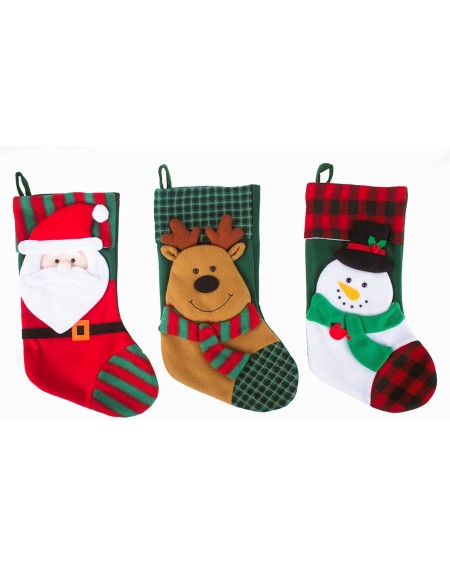 Stockings & Holders 3 Pcs Set - Classic Christmas Stockings 18" Cute Santa's Toys Stockings (Plaid Trim) - Plaid Trim - C212N...