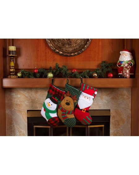 Stockings & Holders 3 Pcs Set - Classic Christmas Stockings 18" Cute Santa's Toys Stockings (Plaid Trim) - Plaid Trim - C212N...