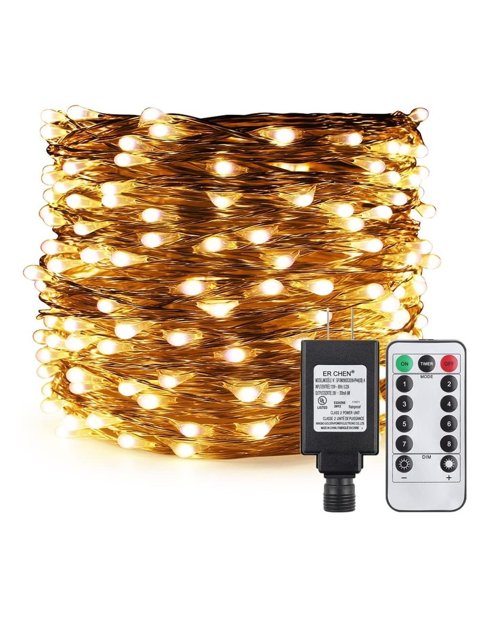 Outdoor String Lights Dimmable LED String Lights Plug in with Remote- 105Ft 300LEDs Silver Coated Copper Wire Fairy Lights 8 ...