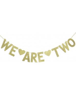 Banners We are Two Gold Glitter Garland Bunting Banner- Twins' 2nd Birthday Party Decorations - CG18GYRAKWZ $9.79