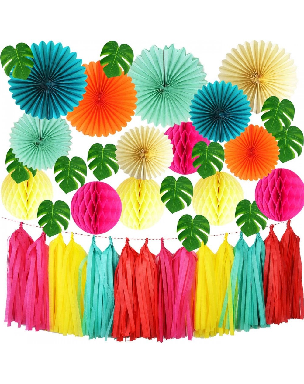 Garlands Tropical Party- Luau Party- Hawaiian Party Theme- Summer Party Tropical Palm Leaves- Flamingo Party Decorations- Poo...