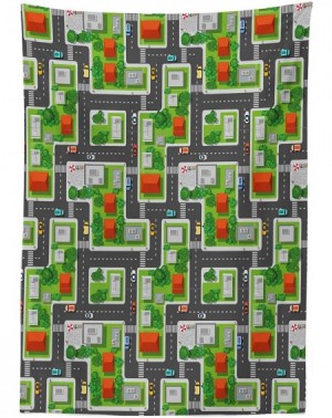 Tablecovers City Outdoor Tablecloth- Birds Eye View Map of The Abstract Town Streets Roads Houses and Cars Cartoon Print- Dec...