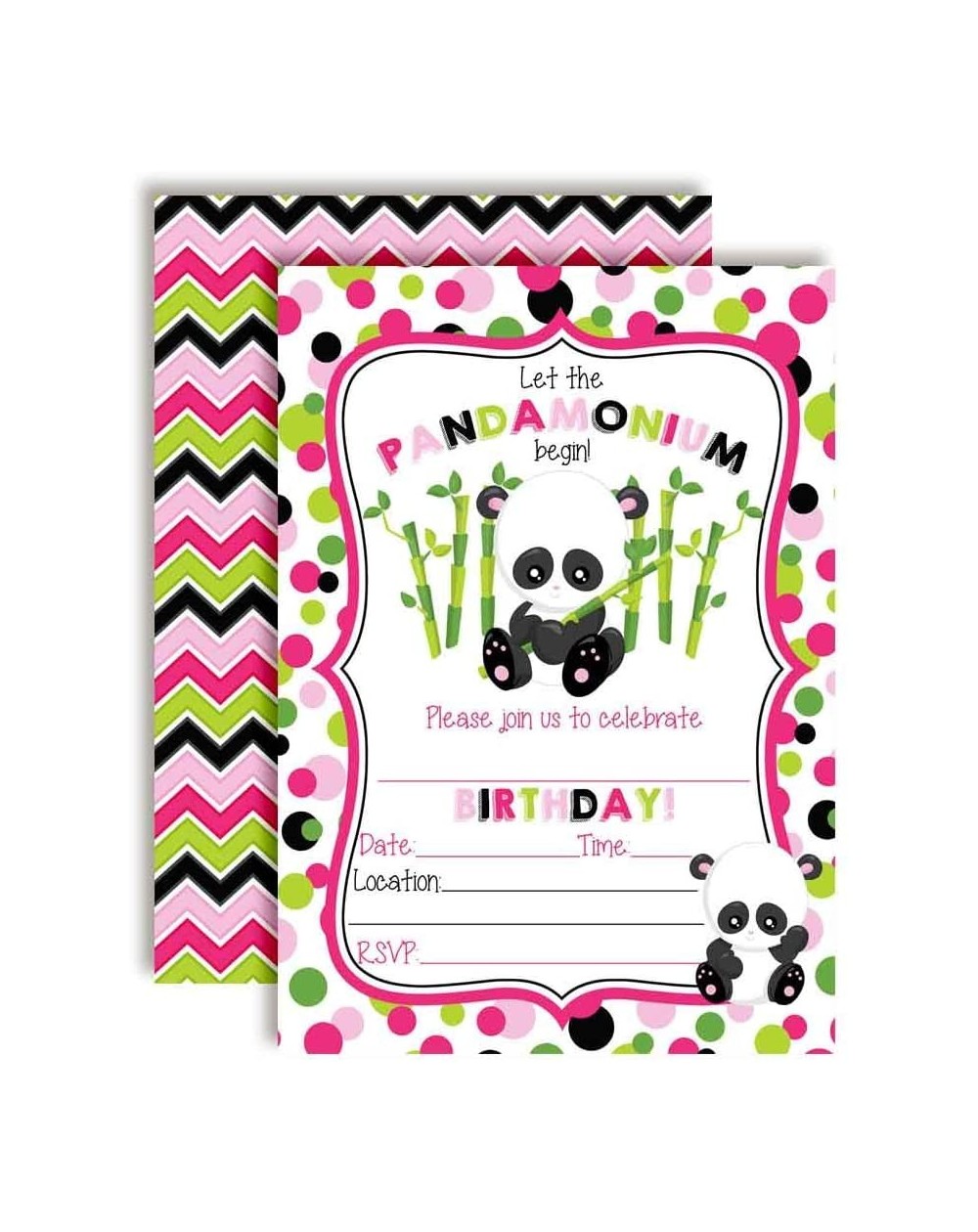 Invitations Pandamonium Panda Bear Themed Birthday Party Invitations for Girls- 20 5"x7" Fill in Cards with Twenty White Enve...