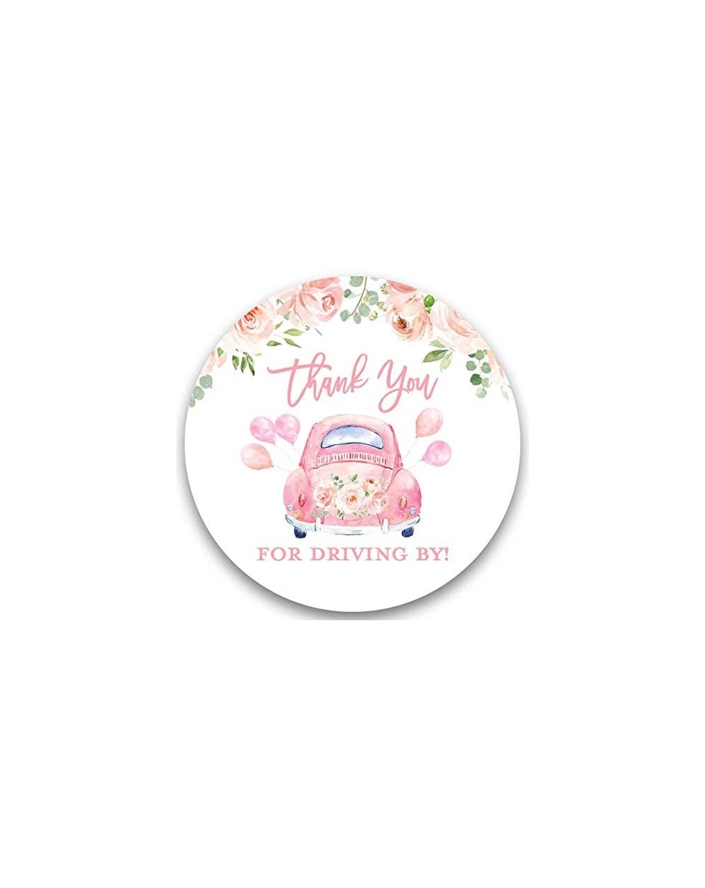 Favors 2" Round Thank You Driving by Favor Stickers (40 Labels) (Pink Floral) - Pink Floral - C919EHD947Z $12.38