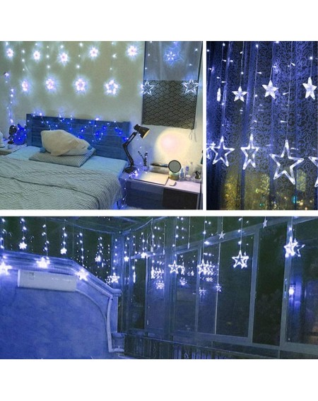 Indoor String Lights LED Star Curtain Lights- 12 Stars 138 LEDs Window Curtain Strip Rope String Lights USB Operated with Rem...