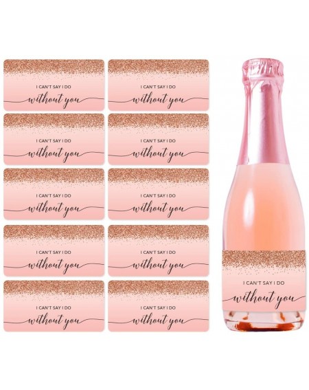 Favors Mini Champagne Wine Bottle Proposal Labels- I Can't Say I Do Without You- Blush Pink Faux Rose Gold Glitter Elegant- 2...