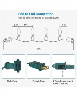 Outdoor String Lights C9 Christmas Lights Outdoor- 25 LED C9 Replacement Bulbs (E17 Base)- 25FT Christmas Stringer- Multicolo...