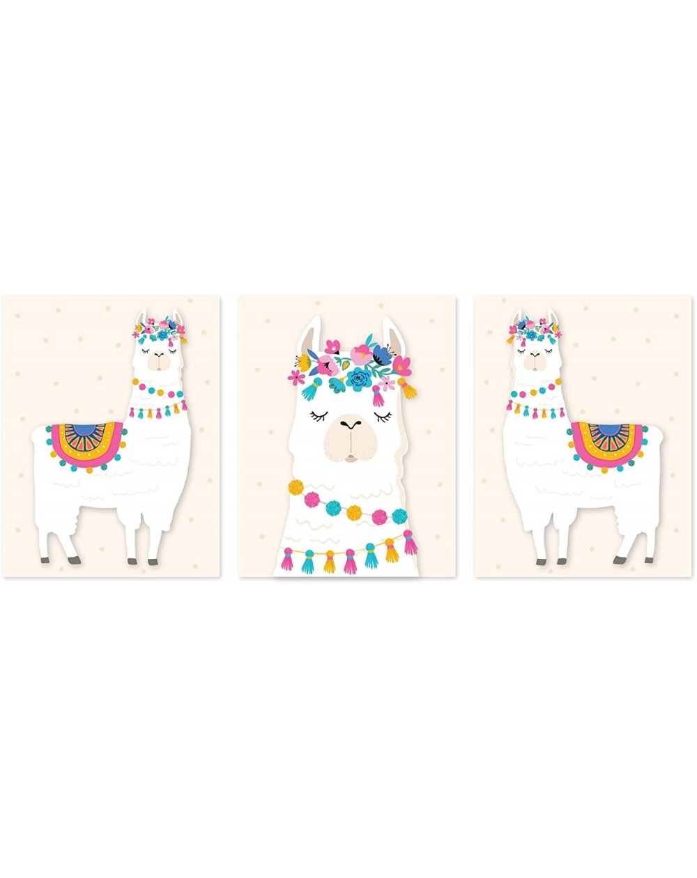 Favors Nursery Kids Room Llama Wall Art Decor Posters- 8.5x11-inch- Ivory Cream- Llama Alpaca Head Graphic- 3-Pack- Unframed ...